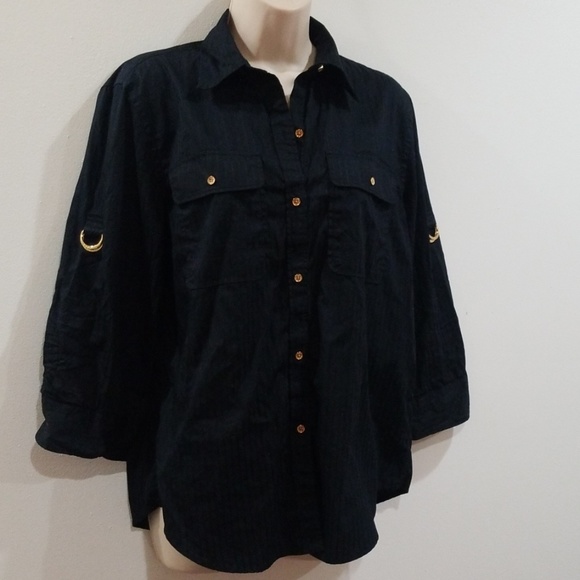 Lauren Ralph Lauren women's black with gold blouse - Picture 4 of 17